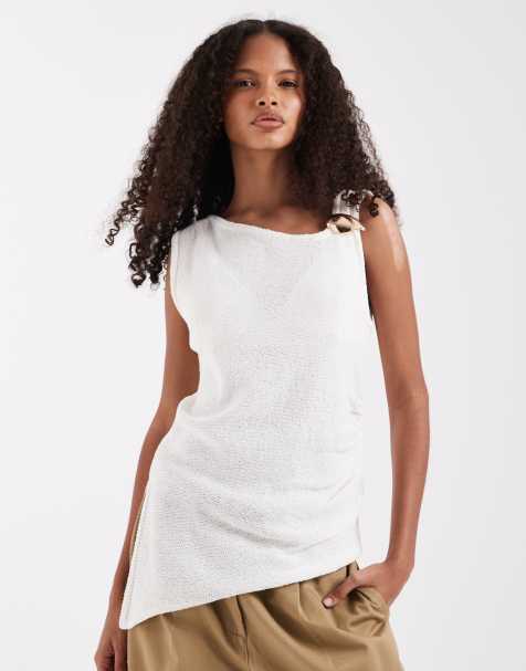 Top color crema drapeado de rafia flameada con detalle de herraje de ASOS DESIGN - view 1