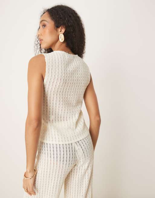 Top color crema estilo chaleco de croché texturizado semitransparente de ASOS DESIGN (parte de un conjunto) , 3 de 4