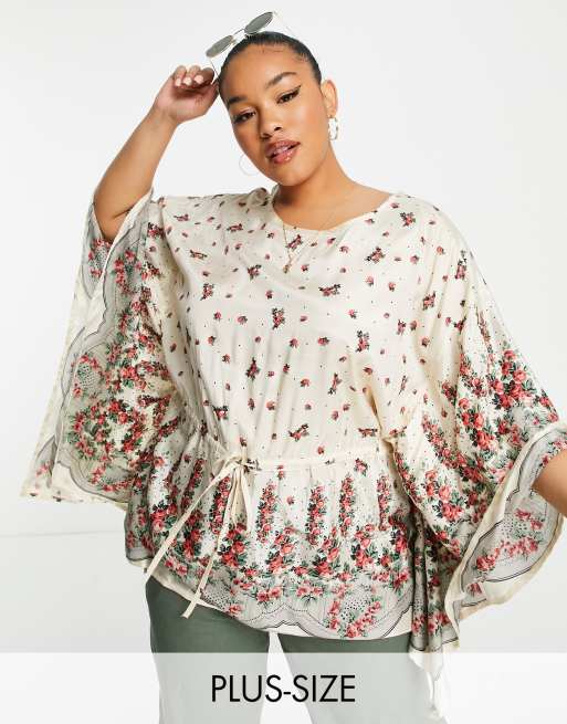 Top color crema estilo kimono de River Island Plus