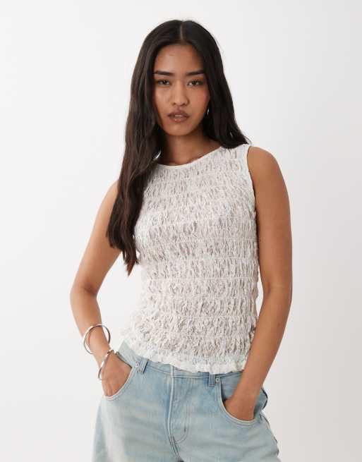 Top color crema fruncido de encaje de Miss Selfridge, 3 de 4