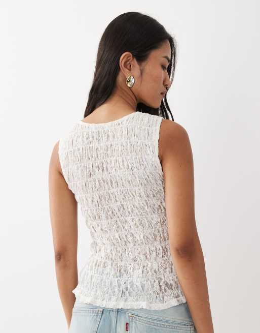 Top color crema fruncido de encaje de Miss Selfridge, 4 de 4