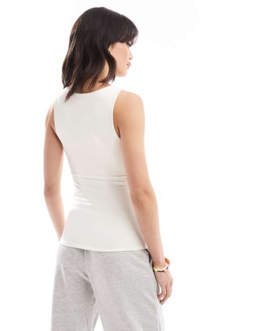 Top color crema reversible sin mangas ni costuras con escote cuadrado de ONLY, 3 de 4