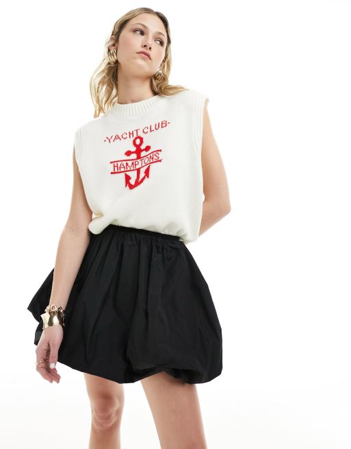 Top color crema sin mangas con bordado de punto de ASOS DESIGN