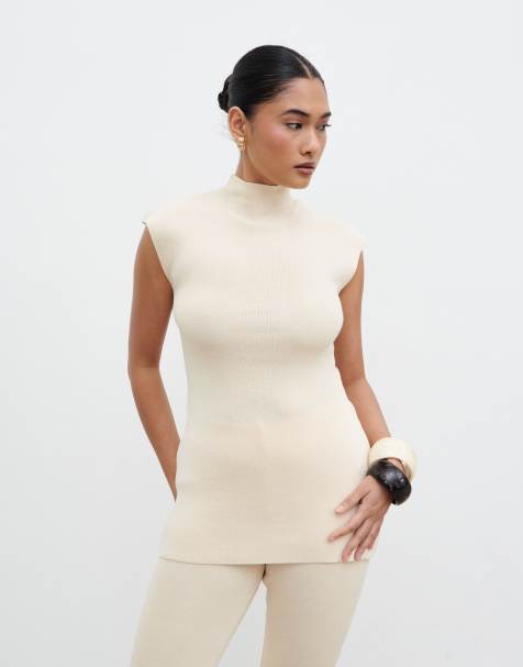 Top color crema sin mangas con cuello alto de punto de Pretty Lavish (parte de un conjunto) - view 1