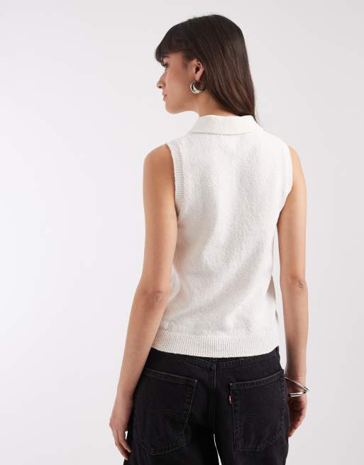 Top color crema sin mangas con cuello de solapas de punto flameado de ASOS DESIGN, 4 de 4