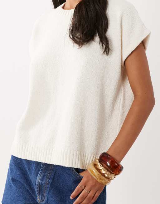 Top color crema sin mangas con cuello redondo de tejido flameado de ASOS DESIGN, 3 de 4