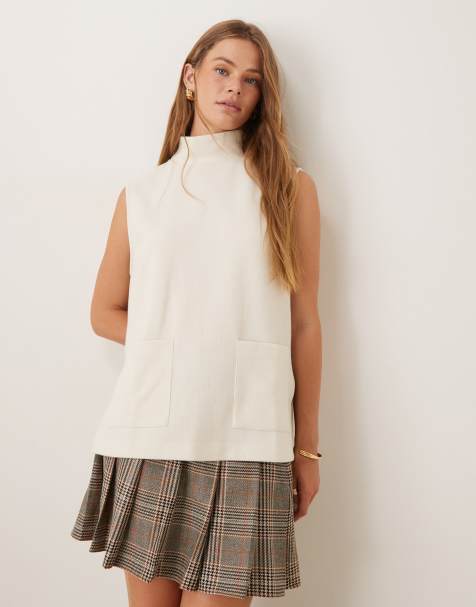 Top color crema sin mangas de corte cuadrado con cuello alto de tejido muy suave de ASOS DESIGN - view 1