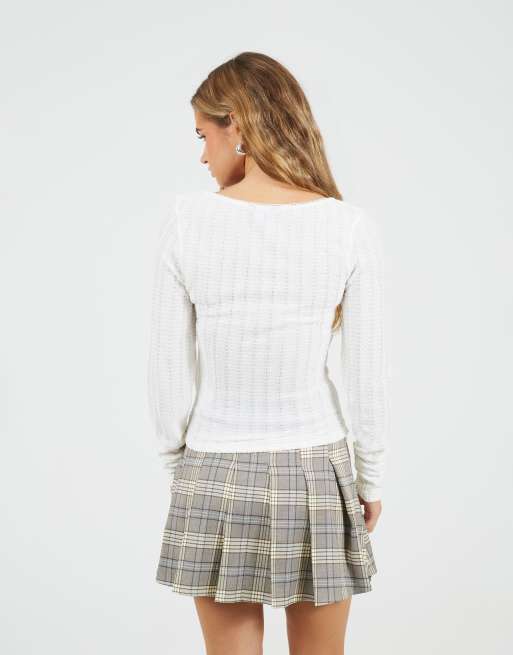 Top color crema texturizado con cuello ancho de Brave Soul, 4 de 4