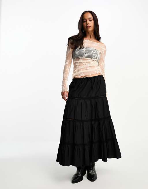Top color crema transparente de manga larga de encaje de Miss Selfridge, 3 de 4