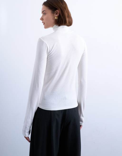 Top color crudo con cuello alzado de canalé premium de Topshop, 4 de 4