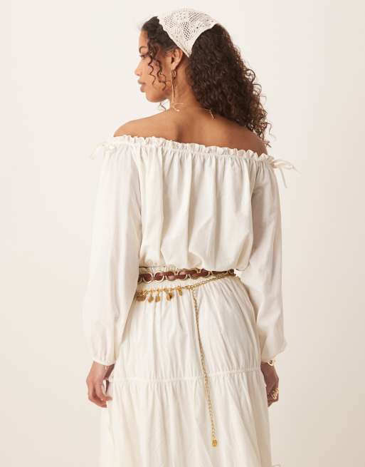 Top color crudo de estilo bohemio con escote Bardot de ASOS DESIGN (parte de un conjunto), 3 de 4