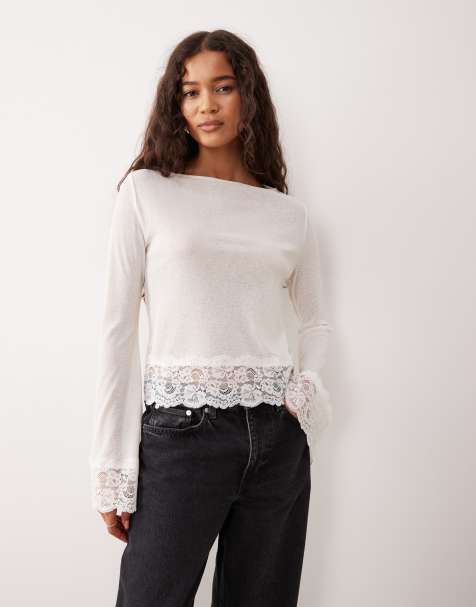Top color crudo de tejido transparente con bajo de encaje de ASOS DESIGN - view 1
