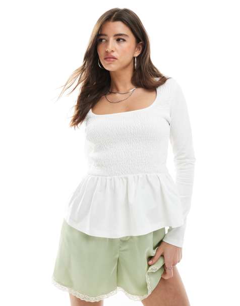 Top color crudo fruncido con sobrefalda de punto liso de Miss Selfridge - view 1