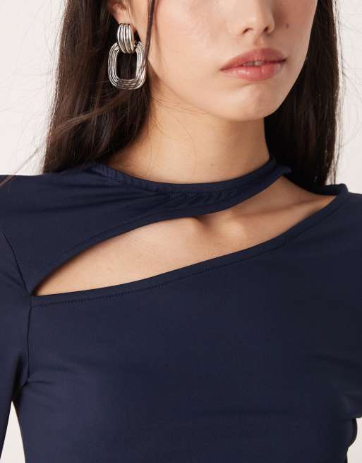Top color higo de manga larga con detalle de abertura de tejido efecto algodón de ASOS DESIGN, 2 de 4