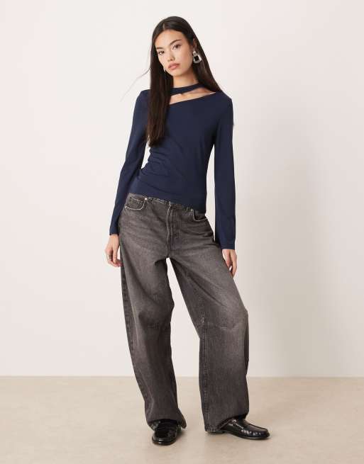 Top color higo de manga larga con detalle de abertura de tejido efecto algodón de ASOS DESIGN, 4 de 4