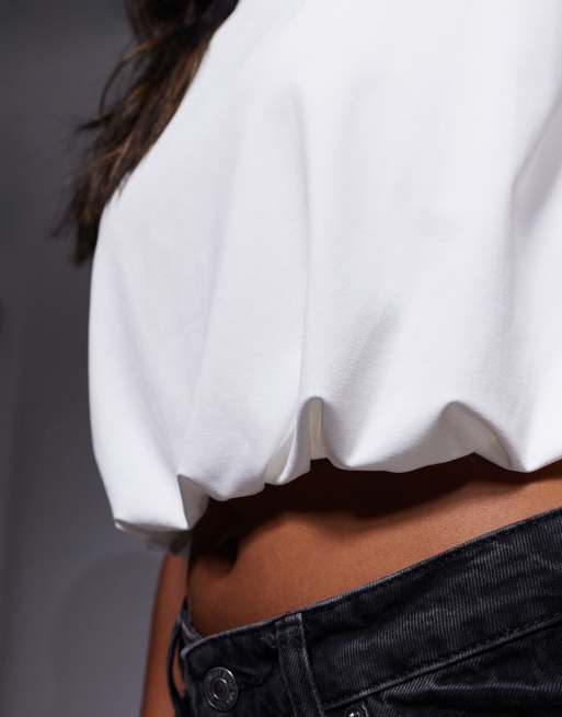 Top color marfil abullonado con hombreras de poliamida de ASOS DESIGN, 3 de 4