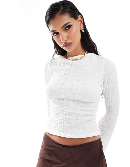Top color marfil con mangas ángel de tejido texturizado de ASOS DESIGN, 3 de 4
