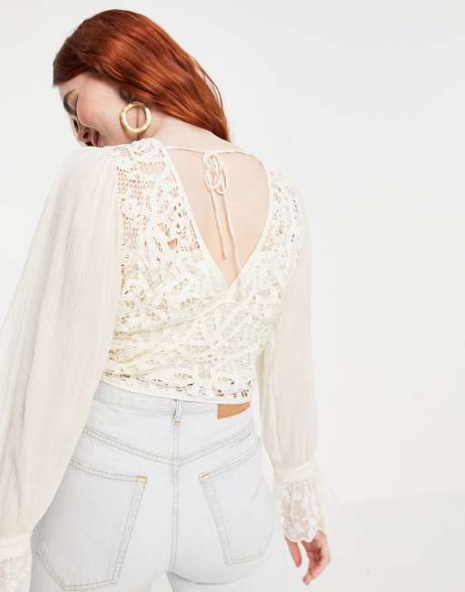 Top color marfil de encaje Sorelle de Free People, 2 de 4