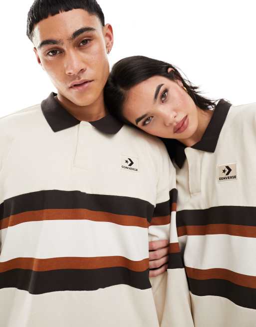 Top color marfil de estilo rugby de manga larga de Converse