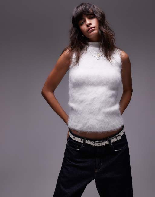 Top color marfil sin mangas de punto muy mullido de Topshop (parte de un conjunto)
