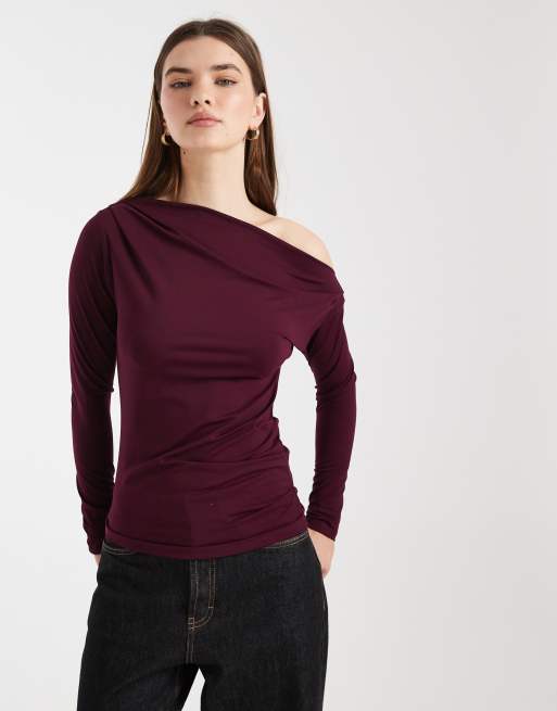 Top color mora de manga larga con escote Bardot Georgie de Cotton On