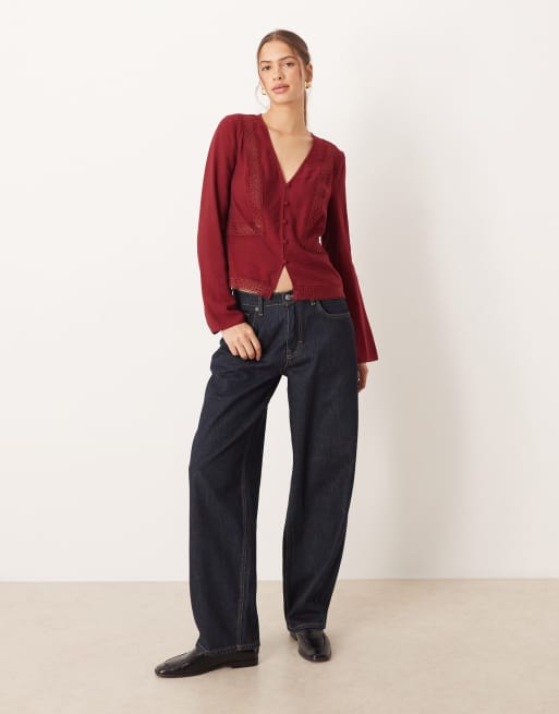 Top color mora de manga larga con ribete de encaje de ASOS DESIGN, 3 de 4