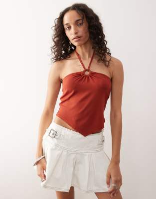 Top color óxido con cuello halter y detalle de anilla de Reclaimed Vintage