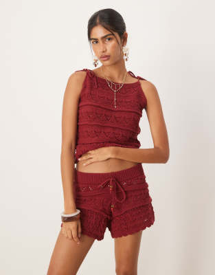 Top color óxido de tirantes con tirantes anudados con cuentas de punto de croché de ASOS DESIGN (parte de un conjunto) - view 1