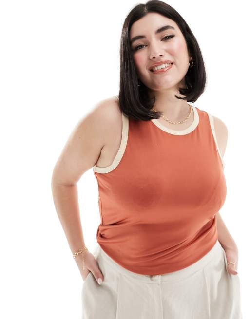 Top color óxido sin mangas deportivo con ribetes en contraste de Vero Moda Curve