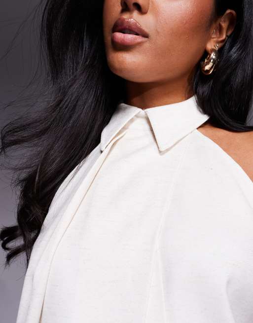Top color piedra con cuello halter y solapas de ASOS x THE SOURCED COLLECTION, 4 de 4