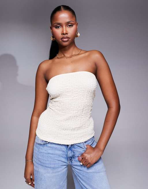 Top color piedra de corte alargado con escote palabra de honor de tejido texturizado de ASOS DESIGN