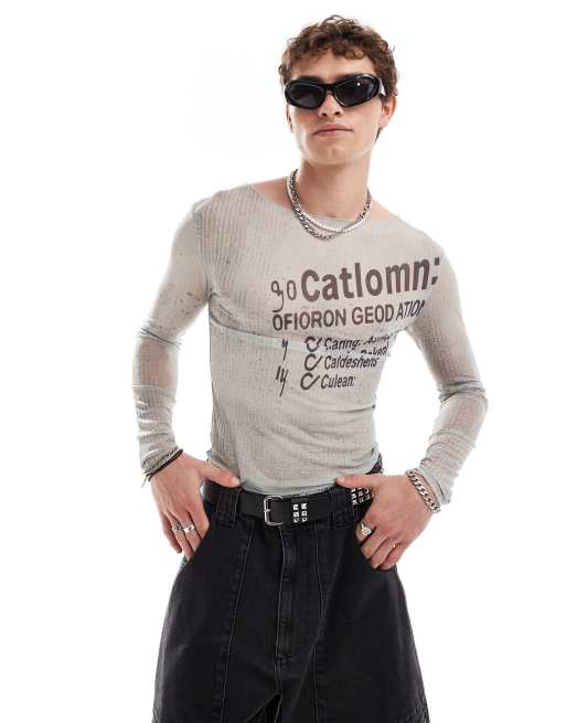 Top color piedra de manga larga y corte slim con diseño estampado de malla de COLLUSION