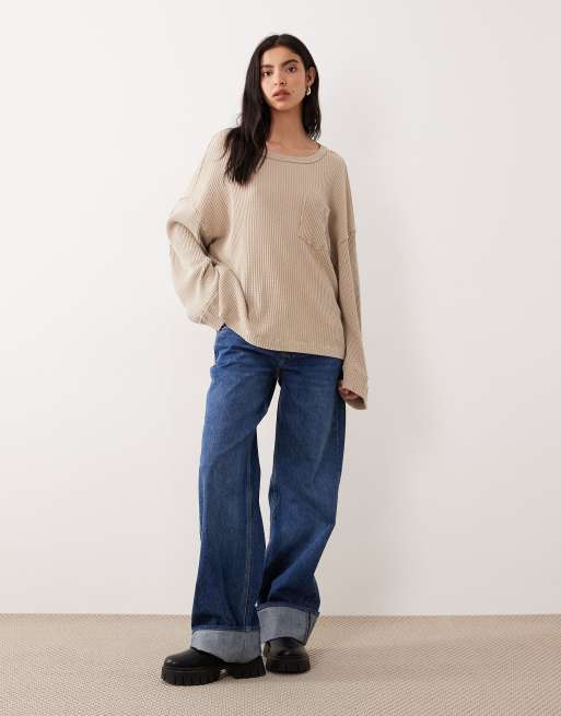 Top color piedra liso con detalle de bolsillo de punto gofrado Dawson de Free People