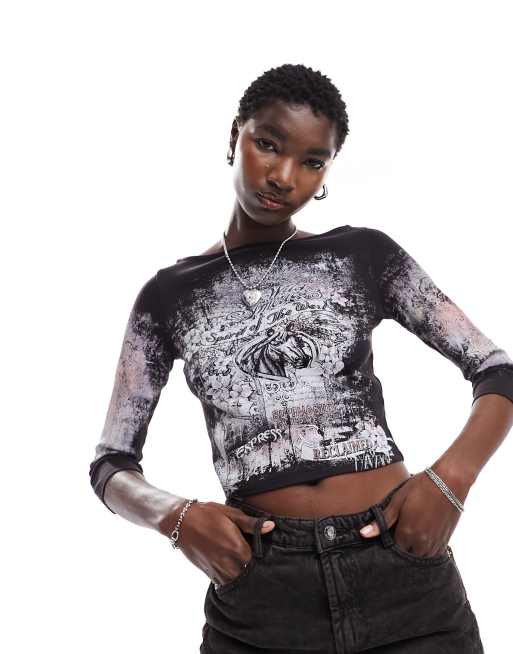 Top con cuello barco y estampado gráfico grunge de Reclaimed Vintage