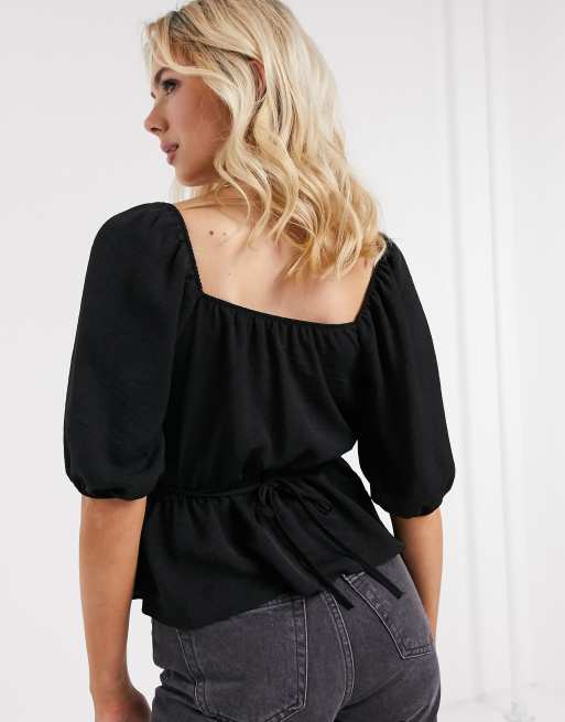 Top con cuello cuadrado y peplum en negro de New Look, 2 de 4
