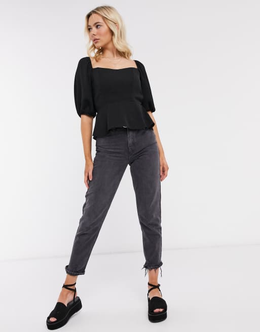 Top con cuello cuadrado y peplum en negro de New Look, 4 de 4