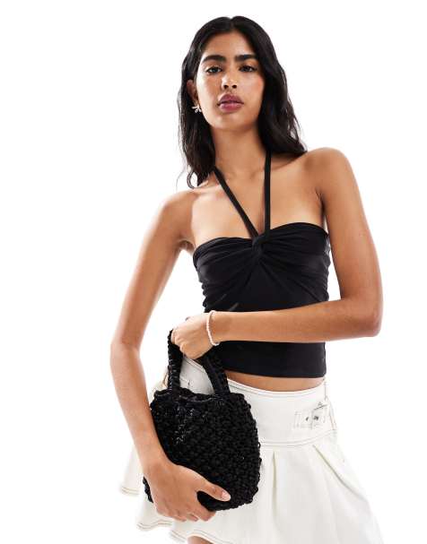 Top con cuello halter de tiras de tejido suave de Miss Selfridge - view 1