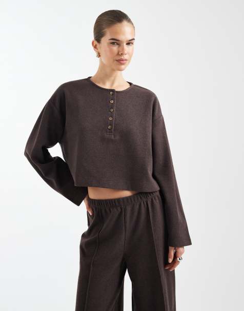 Top con cuello panadero de tejido cepillado de Miss Selfridge - view 1