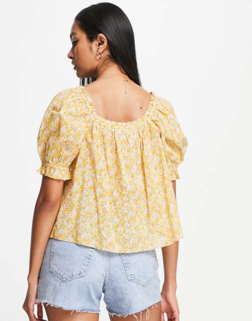 Top con escote cuadrado, mangas abullonadas y estampado floral de & Other Stories, 2 de 4