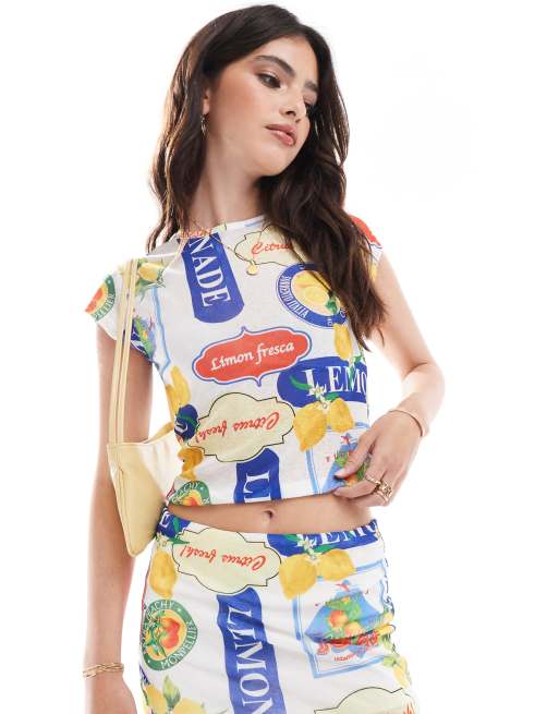 Top con estampado de frutas de malla de ASOS DESIGN (parte de un conjunto)