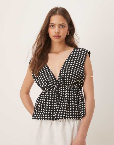 Top con estampado de lunares, cuello y espalda escotados y lazada delantera de Abercrombie & Fitch - view 1