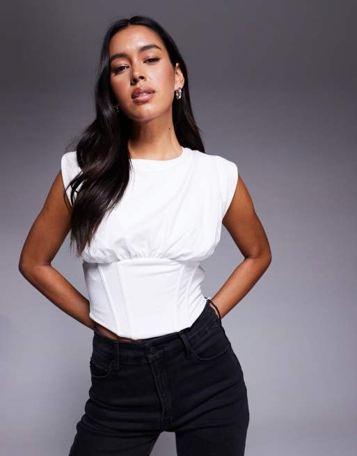 Top corsetero blanco sin mangas de Good American