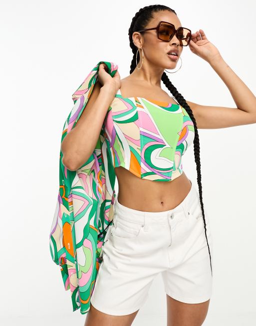Top corsetero en tonos luminosos con estampado retro de I Saw It First