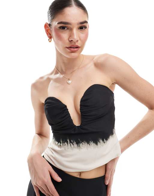 Top corsetero fruncido con estampado degradado de ASOS DESIGN (parte de un conjunto)