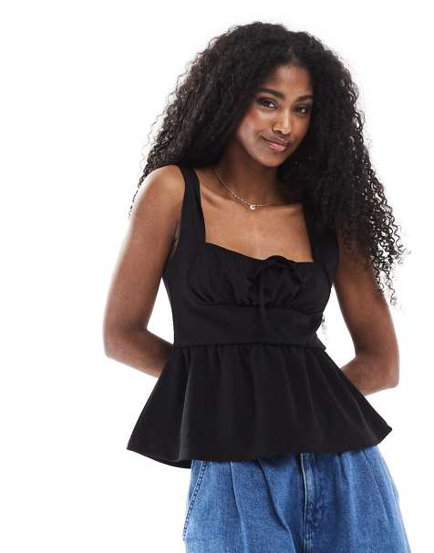 Top corsetero negro de estilo mesonera de punto liso de Miss Selfridge - view 1