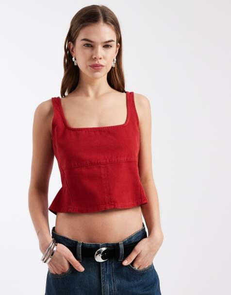 Top corsetero rojo con detalle de costuras de ASOS DESIGN - view 1