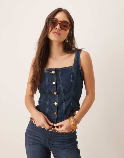 Top corsetero vaquero azul oscuro de Wrangler x Lainey Wilson (parte de un conjunto) - view 1