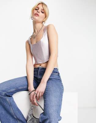Top corsetero vaquero rosa brillante con diseño estructurado de NA-KD x Moa Mattson (parte de un conjunto) 