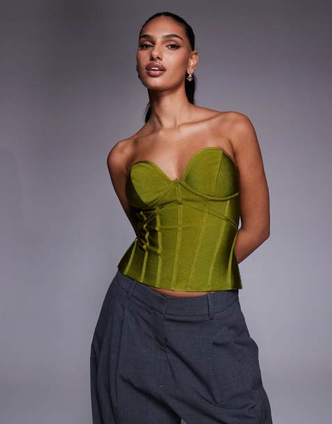 Top corsetero verde de estilo bandage sin tirantes con detalle de copas de ASOS DESIGN - view 1