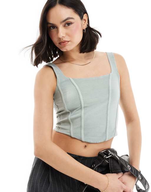Top corsetero verde salvia lavado de Miss Selfridge